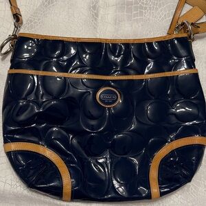 Coach Dark Blue and Tan Shoulder Bag